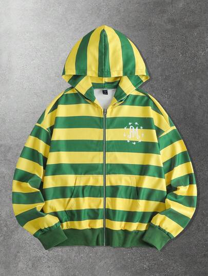 Street Life Sudadera con capucha casual de hombre con rayas de contraste, otoño