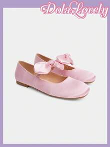 Dola Lovely 1 par de bailarinas tipo Mary Jane para mujer, con lazo rosa y decoración de rhinestones, zapatos casuales cómodos y apropiados para uso al aire libre - Rosa vieja - Ver 3