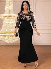 SHEIN Lady Women's Elegant Party Sequin 3/4 Sleeve Dress - Multicolor - View 5