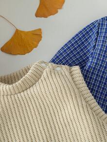 Souflis Souflis Baby Jungen College Stil Langarmhemd, Kontrastfarbene Hose, Gestrickter Weste mit Pony Stickerei komplettes Outfit Set, geeignet für Herbst/Winter, Alltag, Urlaub, Party, Schule, Park