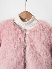 Elladie kids Girls Casual Fluffy Faux Fur Loose Cardigan Jacket, Chic & Elegant Urban Style For Winter - Pink - View 3