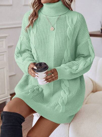 SHEIN LUNE Women's Casual Solid Color Turtleneck Sweater Dress, Autumn/Winter