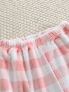 2pcs Teen Girls Soft Comfortable Pink Bow Embroidery Pajama Set, Plaid Long Sleeve Top And Pants Sleepwear - Pink - View 6