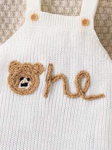 SHEIN Vintaside Kids Baby Boys' Sweater , Fashionable & Cute All-Match Bear Jacquard Knit Jumpsuit Overalls Baby Knitted Outfit Baby Overalls Neutral Baby Clothes Vintage Winter Baby Clothes Cotton Baby Clothes - White - View 6