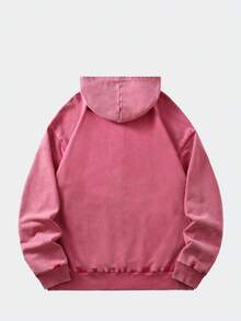 ROMWE MEN Casual Áo nỉ nam dáng rộng, cổ điển, chất liệu denim đã qua xử lý, có mũ trùm đầu và khóa kéo kim loại (cổ áo, viền áo và đường may vai được gia cố để tránh biến dạng), tay dài. - Màu Hồng Tươi - Xem 2