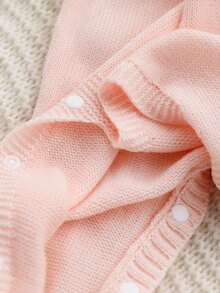 SHEIN Baby Girls' Sweater Jumpsuit,Pink Autumn Cute Sweet Matching Family Embroidered Floral Trim,Bow Decor,Snap Button,Soft Comfortable For Daily Wear - Baby Pink - View 7