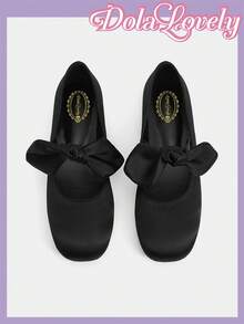 Dola Lovely 1 双女式玛丽珍平底鞋，粉色蝴蝶结和水钻装饰，一脚蹬休闲舒适鞋，适合户外穿着