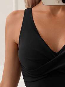 Swim Lushoire Summer Beach Solid Color Vest Style Bikini Set