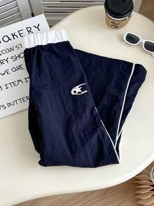 Genkimix Kids Tween Girl Star Print Ruffle Trim Casual Straight Leg Pants - Navy Blue - View 3