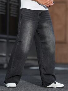 Manfinity Homme 四季高级水洗黑色牛仔裤 - 黑色 - 查看 6