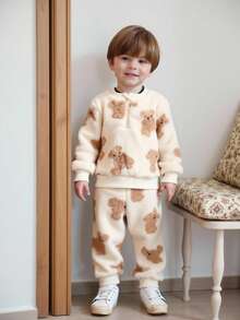 Souflis Souflis 2025秋冬新款法式棕色立领加厚长袖法兰绒套装适合外出居家等各种场合男女宝宝套装 - 棕色 - 查看 4