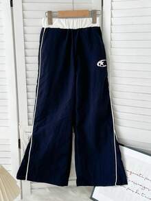 Genkimix Kids Tween Girl Star Print Ruffle Trim Casual Straight Leg Pants - Navy Blue - View 5