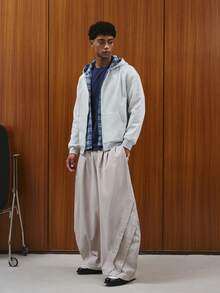 TOKVUE 男士时尚休闲浅杏色褶皱宽松阔腿裤，日系裤，日常穿着 - 杏色 - 查看 6