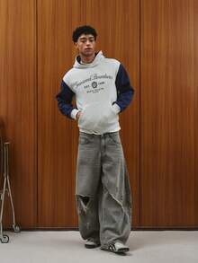 TOKVUE Sudadera con capucha cómoda de manga larga con estampado simple de color contrastante para hombres