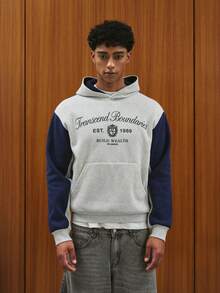 TOKVUE Sudadera con capucha cómoda de manga larga con estampado simple de color contrastante para hombres