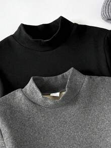 Leap Crew 2 件套年轻女孩秋冬紧身厚底高领 T 恤，适合返校、派对、婚礼、花童、儿童休闲装、开幕式、日常穿着、学校、旅行 - 黑色 - 查看 4