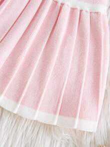 SHEIN Vestido de suéter con pliegues en el bajo y lazo, de estilo casual, elegante y lindo en color rosa, suave y cómodo, adecuado para uso diario, escenas y viajes para niña bebé - Rosa - Ver 12