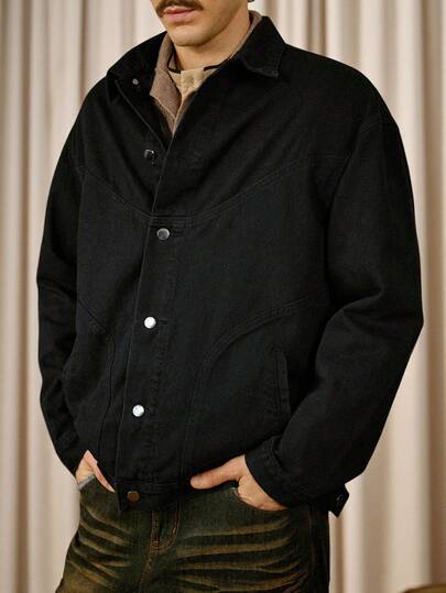 RivetRise 男士休闲宽松单排扣牛仔夹克，秋季