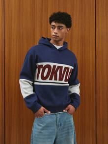 TOKVUE Men's Comfortable Personalized Patchwork Print Hoodie - Royal Blue - View 1