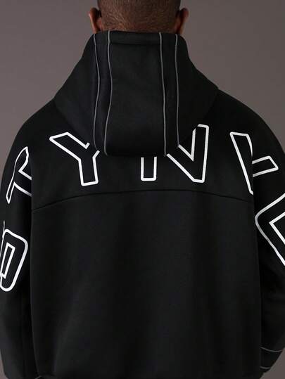 STYNVO 男士秋冬保暖连帽衫，撞色滚边字母图案休闲百搭卫衣，长袖上衣