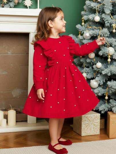 SHEIN Young Girl' Ruffled Beaded Collar Knit A-Line Long Sleeve Dress, Soft & Comfortable For Daily, Outdoor, Travel, Vacation, Home, Daycare Wear Winter Christmas Halloween Toddler Cardigan Sweater Autumn Fall Jumpers Sweaters Tops Dress Dresses Christmas Jumper Cozy Pixies Prepcrw Christmas Outfit Halloween  New Born Toddler  Fall Winter Dress Halloween  Romper Stuff Halloween Jumper Jumper Cardigans Shirts White Cardigan Clean Downtown Off The Shoulder Sweater Outfit Sets Pink Sweater Jacket Cute Fall Outfits Outfits Top Maija Christmas Dress  Toddler Fall Dark Purple Skirt Christmas Sweater  Fall Sweaters Unisex White Sweater Vest Skirt Sets