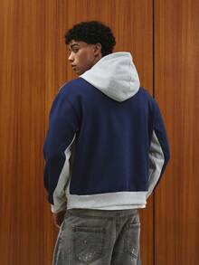 TOKVUE Sudadera con capucha cómoda de manga larga con estampado simple de color contrastante para hombres