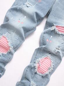 Manfinity LEGND 男式口袋破洞紧身休闲牛仔裤 - 淺色水洗藍 - 查看 3