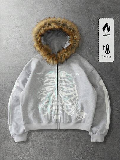 Street Life Sudadera con cuello de felpa y estampado para hombre