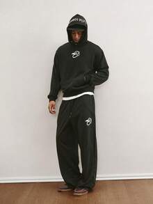 TOKVUE Men's Personalized Graphic Print Hoodie And Pants Casual Tracksuit Set - Black - View 3
