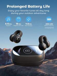 Teckwe Wireless Earbuds Small Clip On Earphones Open Ear Buds, Air Conduction, LED Digital Display With Large Screen, HiFi Stereo With Built-In Microphones For Sports Running Cycling Workout