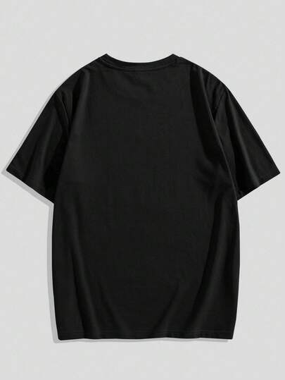 Goth Camiseta de manga corta de cuello redondo con estampado cruzado y eslogan, de corte holgado y casual para hombre