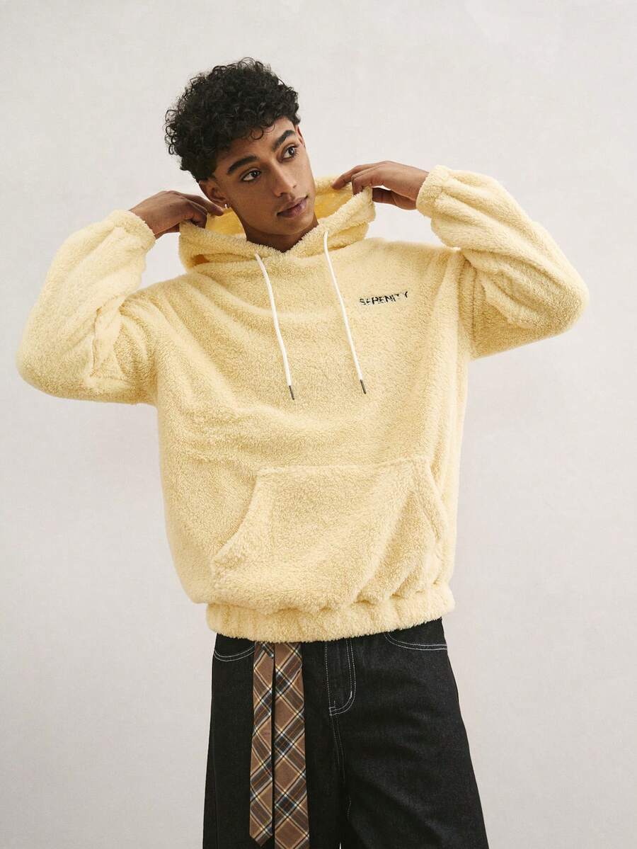 TOKVUE Herren Lässig Fleece Kapuzenpullover mit Buchstaben-Stickerei, Herbst/Winter, Langarm Oberteil