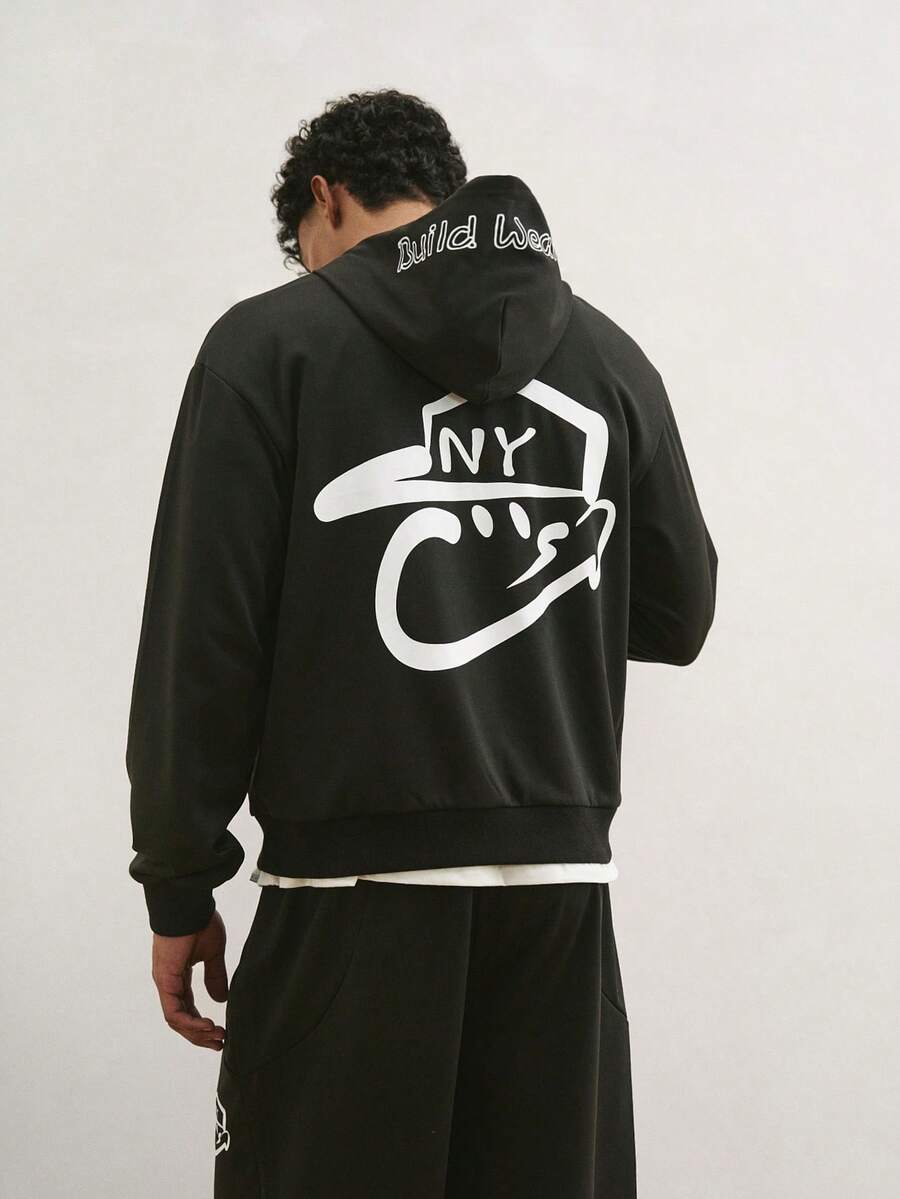 TOKVUE Men's Personalized Graphic Print Hoodie And Pants Casual Tracksuit Set - Black - View 1