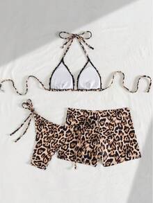 Swim SXY Halter Leopardmönstrad Tankini Baddräktsset För Damer - Multifärgad - Visa 8