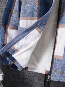 Vacaura Jaket Kasual Korduroi Berkerudung Patchwork Bergaris Multiwarna untuk Anak Laki-laki - Biru - View 6