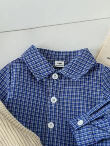 Souflis Souflis Baby Jungen College Stil Langarmhemd, Kontrastfarbene Hose, Gestrickter Weste mit Pony Stickerei komplettes Outfit Set, geeignet für Herbst/Winter, Alltag, Urlaub, Party, Schule, Park