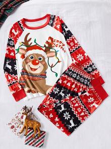 1 Set Plus Size Women Christmas Pajama Set White,Autumn,Family Matching Reindeer,Snowflake & Tree Print Long Sleeve Top And Pants Winter Clothes - متعدد الألوان - مشاهدة 3