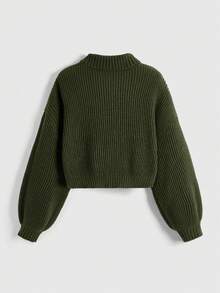 ROMWE Fairycore Suéter de mujer de punto acanalado con bordado de zorro, estilo vintage casual para otoño/invierno - Verde Oliva - Ver 5