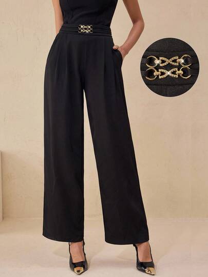 Modelyn 金属链装饰女士优雅阔腿长裤