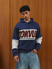 TOKVUE Men's Comfortable Personalized Patchwork Print Hoodie - Royal Blue - View 5
