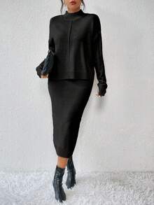 RosyDaze Women's Casual Knit 2 Pieces Dress Set - Black - View 5