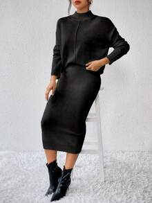 RosyDaze Women's Casual Knit 2 Pieces Dress Set - Black - View 3