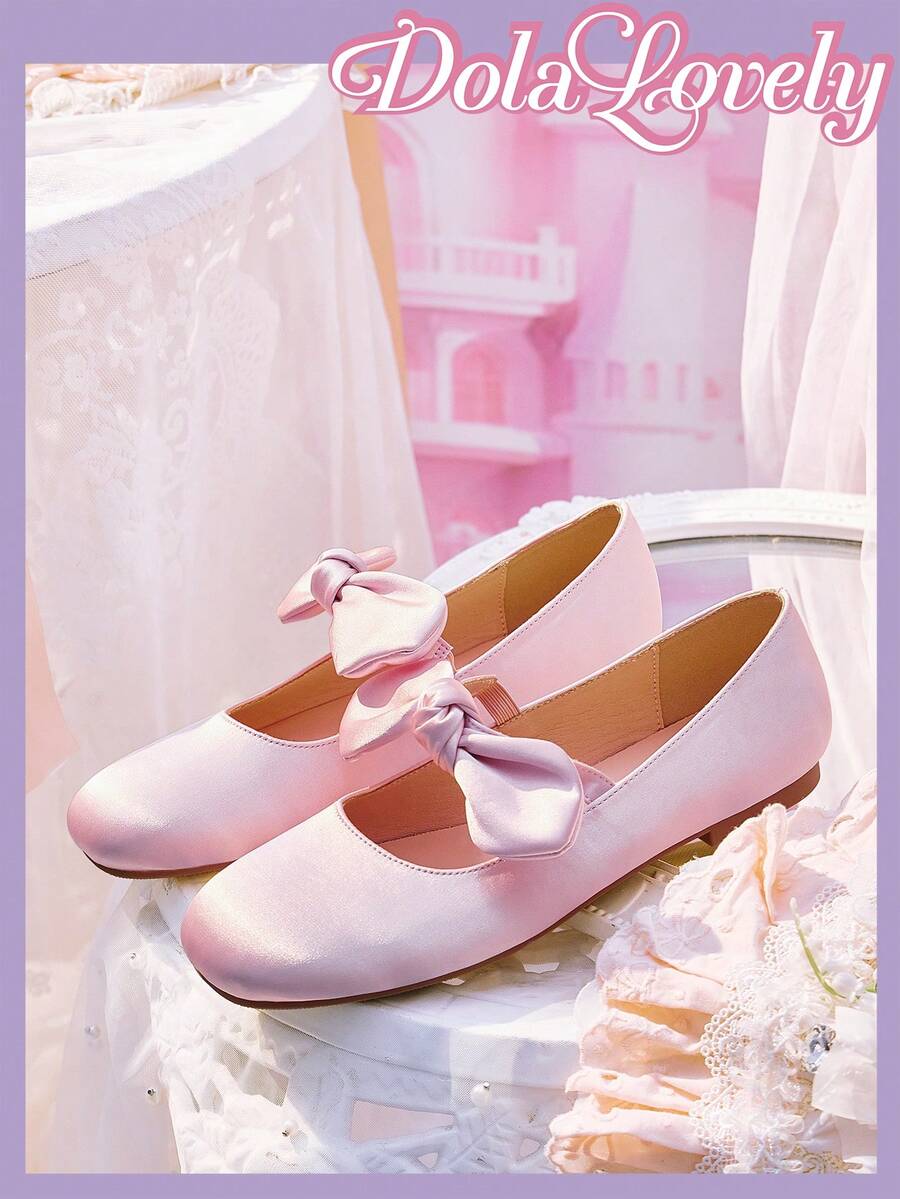Dola Lovely 1 par de bailarinas tipo Mary Jane para mujer, con lazo rosa y decoración de rhinestones, zapatos casuales cómodos y apropiados para uso al aire libre - Rosa vieja - Ver 1