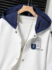 Kurtka młodzieżowa w swobodnym stylu z teksturowanym wzorem liter i 00, idealna na co dzień i na wyjścia jesienią/zimą - Biały - Zobacz 4