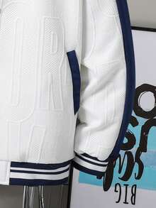 Kurtka młodzieżowa w swobodnym stylu z teksturowanym wzorem liter i 00, idealna na co dzień i na wyjścia jesienią/zimą - Biały - Zobacz 3