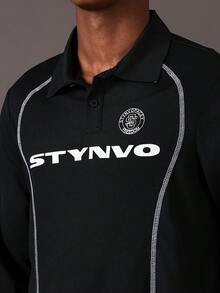 STYNVO 男士撞色印花长袖 Polo 衫 - 黑色 - 查看 5