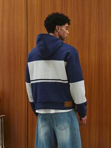 TOKVUE Men's Comfortable Personalized Patchwork Print Hoodie - Royal Blue - View 2