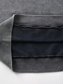 ROMWE MEN Casual Áo hoodie nam tay dài, kiểu dáng rộng rãi, chất liệu denim bạc màu, phong cách vintage. - Xám - Xem 6