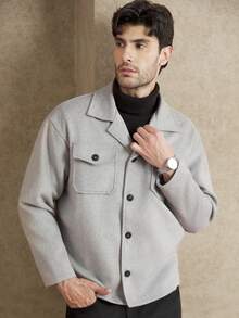 Core Aspect 男士纽扣前翻盖口袋大衣 外出休闲大衣 适合朋友穿着 - 灰色 - 查看 3