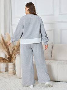 Modelyn Plus Size Women Embroidered Floral Loose Casual Comfortable High-End Minimalist Wide Leg Pants Set - Grey - View 2